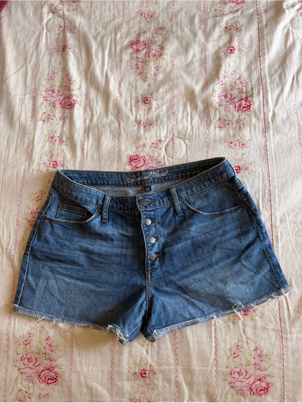 Universal Thread Blue High-Rise Button-Front Denim Shorts